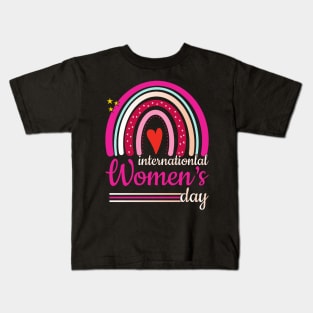 International Women's Day 8TH March Pink Rainbow Kids T-Shirt